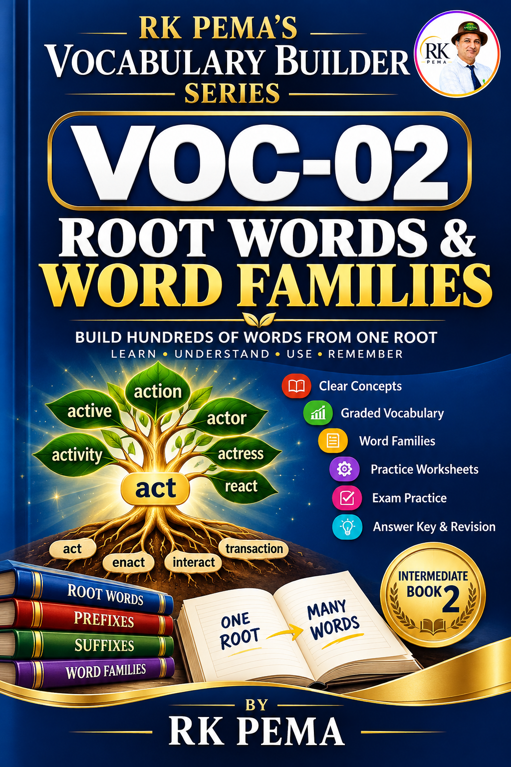 VOC-02 Root Words & Word Families — Build Hundreds of Words from One Root, Intermediate Book 2, from RK Pema's Vocabulary Builder Series