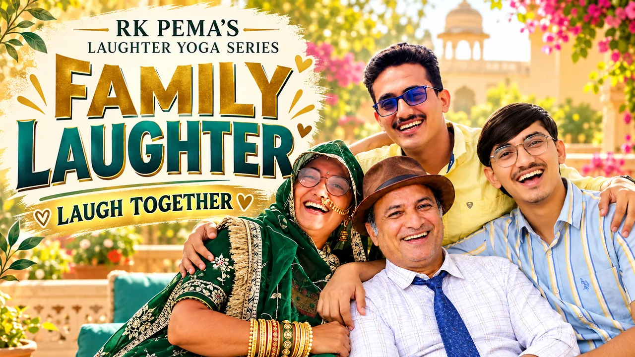 A family of four sitting close together and laughing outdoors, on a Family Laughter cover